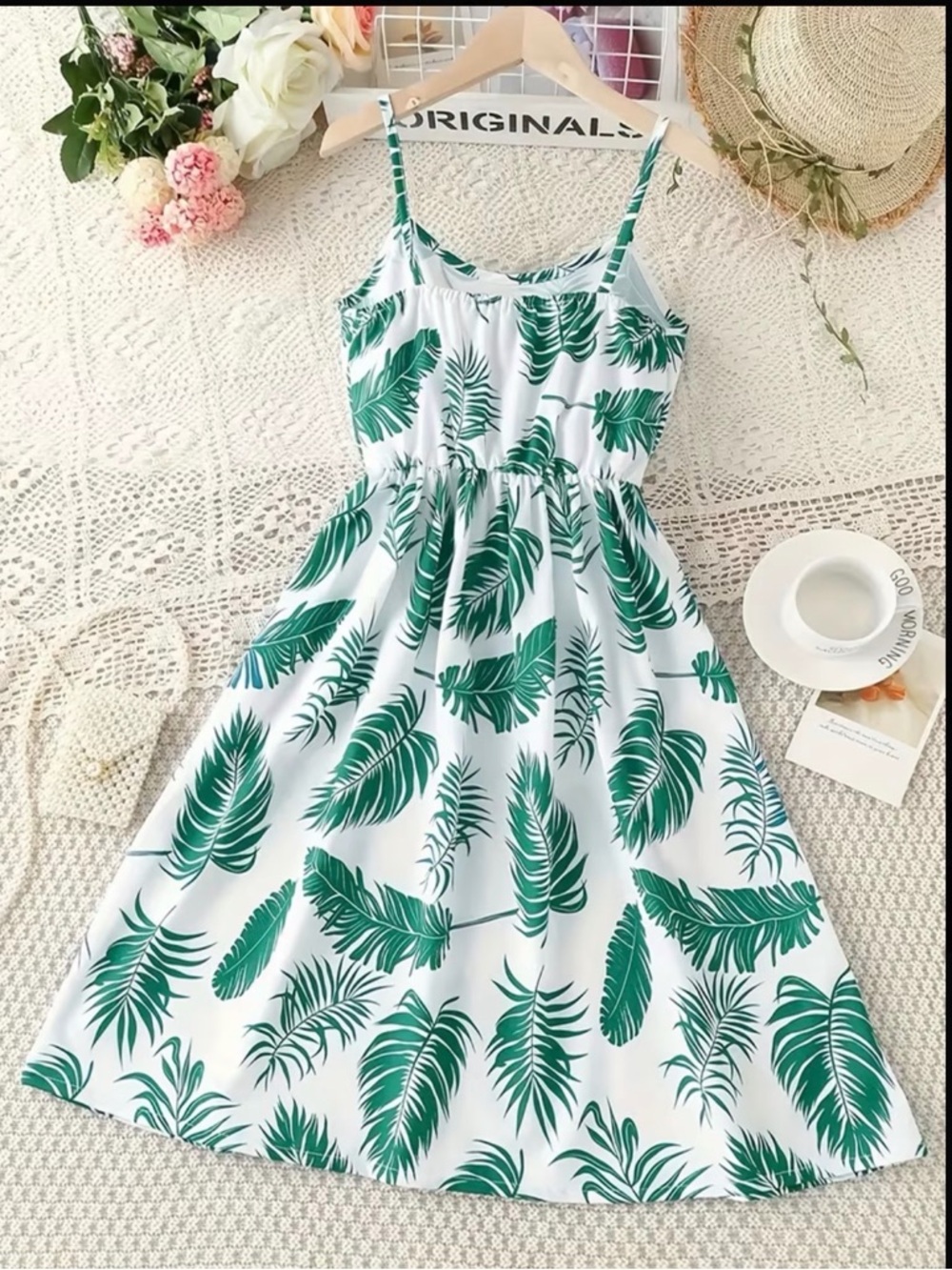 Tropical Green Palm Print Sundress